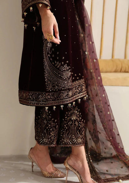 Velvet-3pc Embroidered with Organza Embroidered Dupatta-956 - QQ