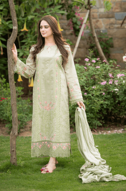 Dhanak-3PC Embroidered Shirt with Organza Embroidered Dupatta- 3386 - QQ