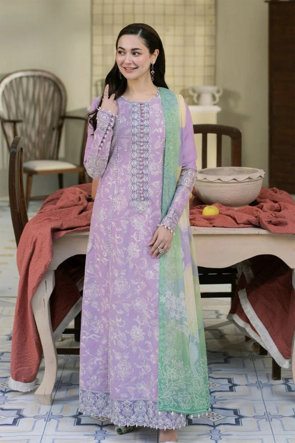 Lawn-3PC Embroidered Shirt with Digital Printed Jacquard Dupatta - 1376