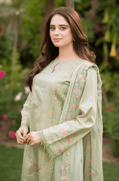 Dhanak-3PC Embroidered Shirt with Organza Embroidered Dupatta- 3386 - QQ