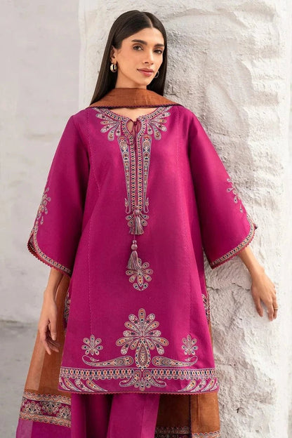 Dhanak-3PC Embroidered Shirt with Digital Printed Wool Shawl -3371 - QQ