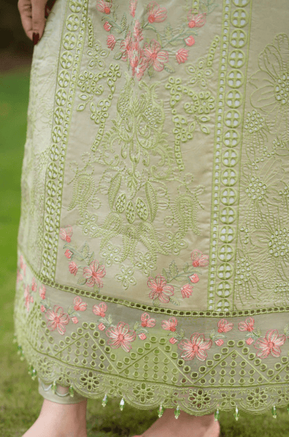 Dhanak-3PC Embroidered Shirt with Organza Embroidered Dupatta- 3386 - QQ