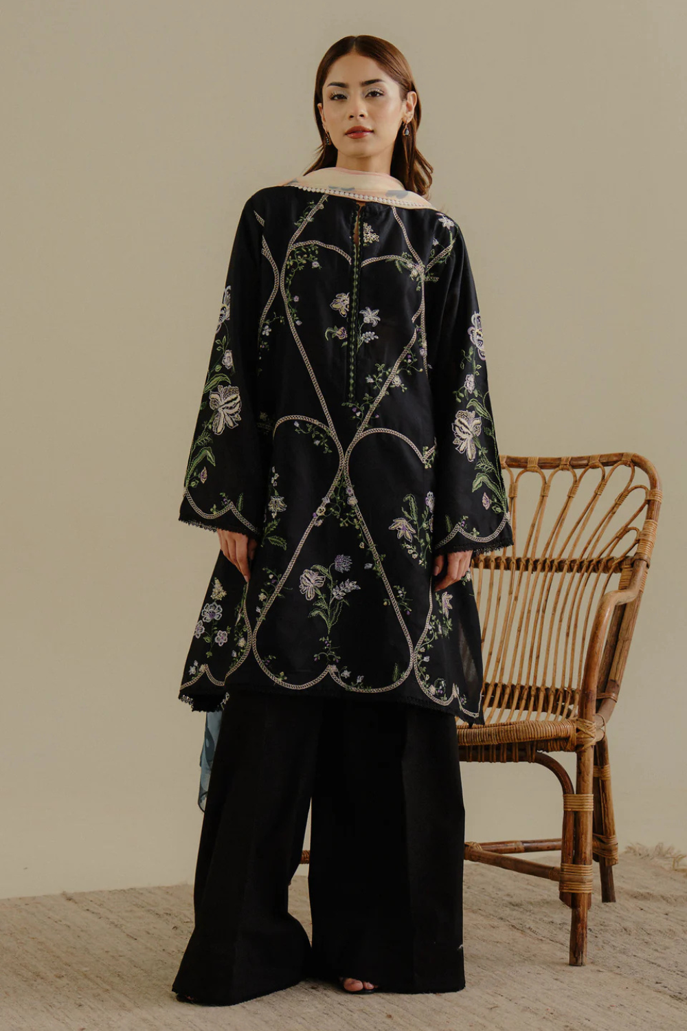 3PC Dhanak Embroidered Shirt with printed funcy dupatta Q0940