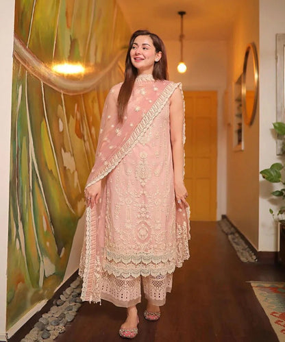 Dhanak-3PC Embroidered With Organza Embroidered Dupatta-3116 - QQ
