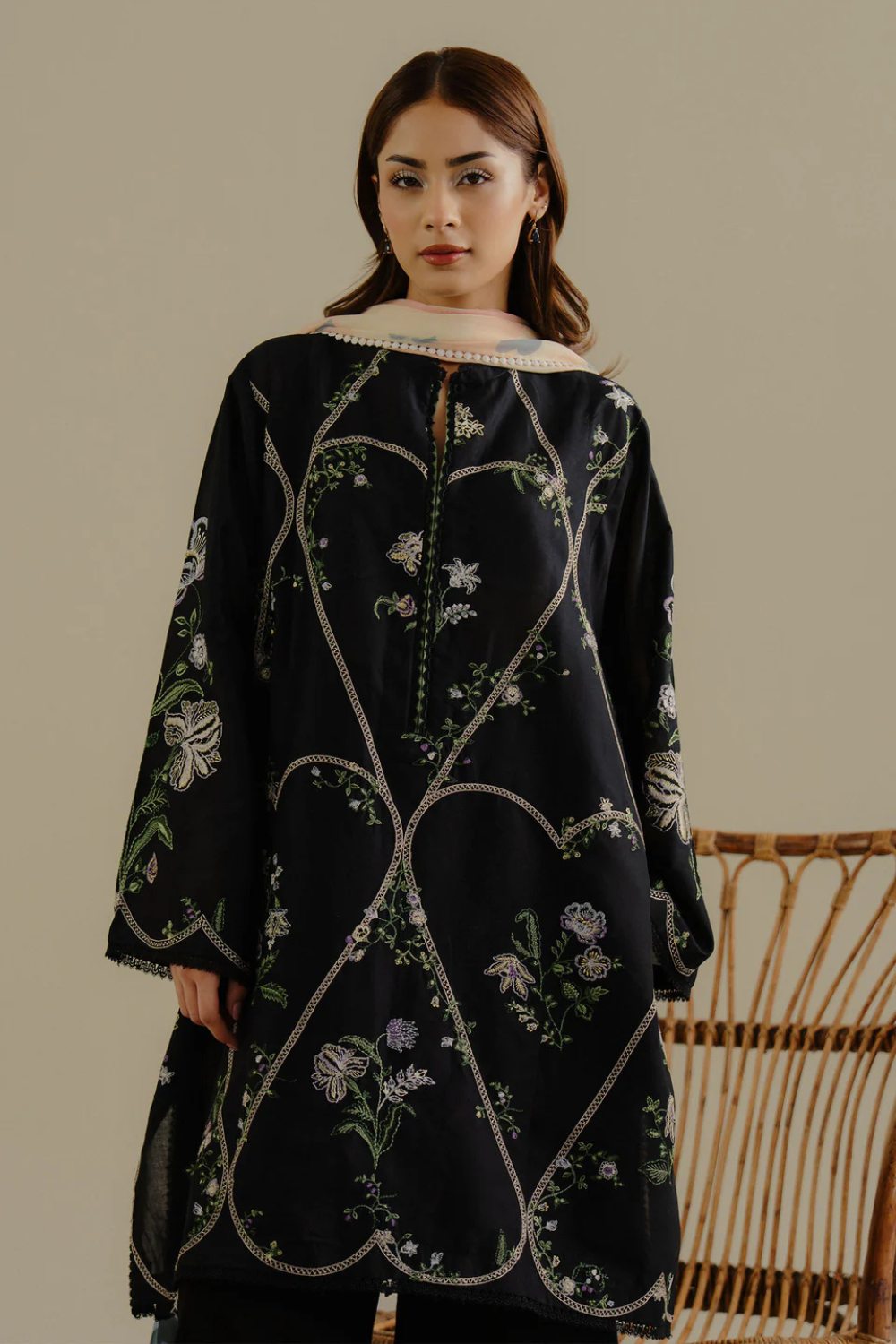 3PC Dhanak Embroidered Shirt with printed funcy dupatta Q0940