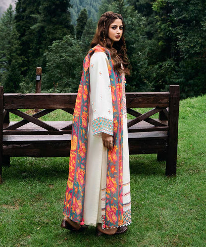 Lawn-3PC Embroidered Shirt with Digital Printed Jacquard Dupatta - 1355 - QQ