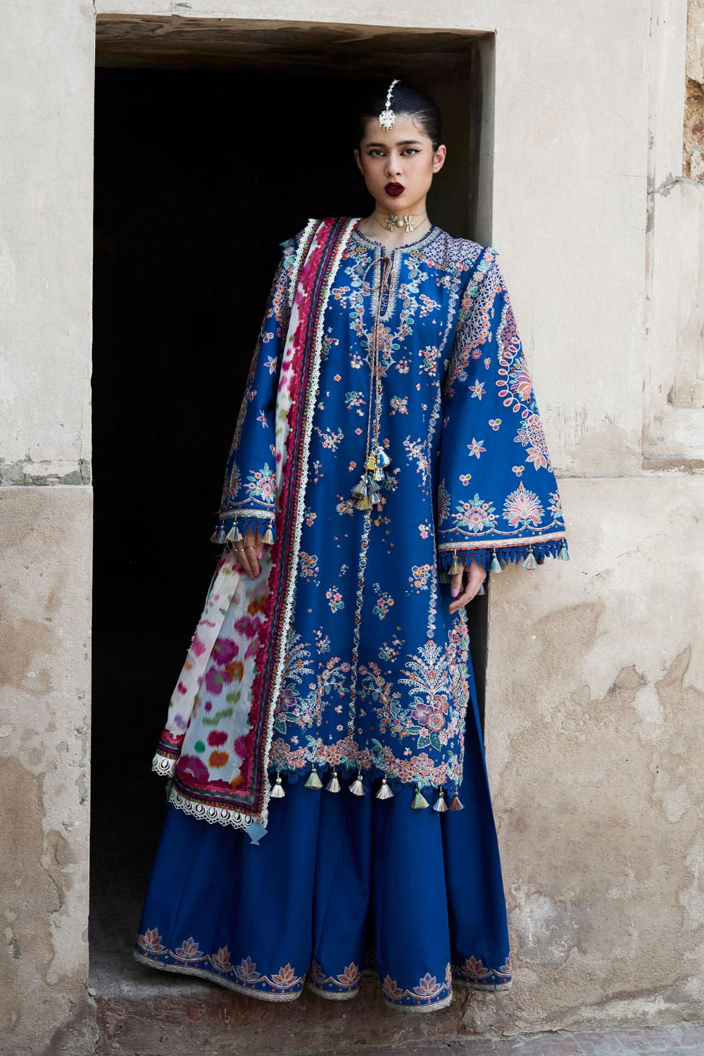 3PC Dhanak Embroidered Shirt with printed funcy dupatta Q0944