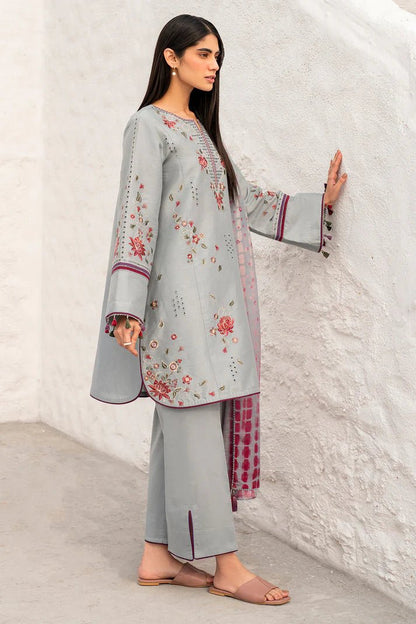 Lawn-3PC Chikankari Embroidered With Digital Printed Jacquard Dupatta-5192 - QQ