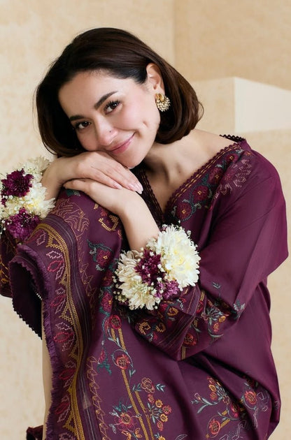 Dhanak -3PC Embroidered Shirt With Organza Embroidered Dupatta-3343 - QQ