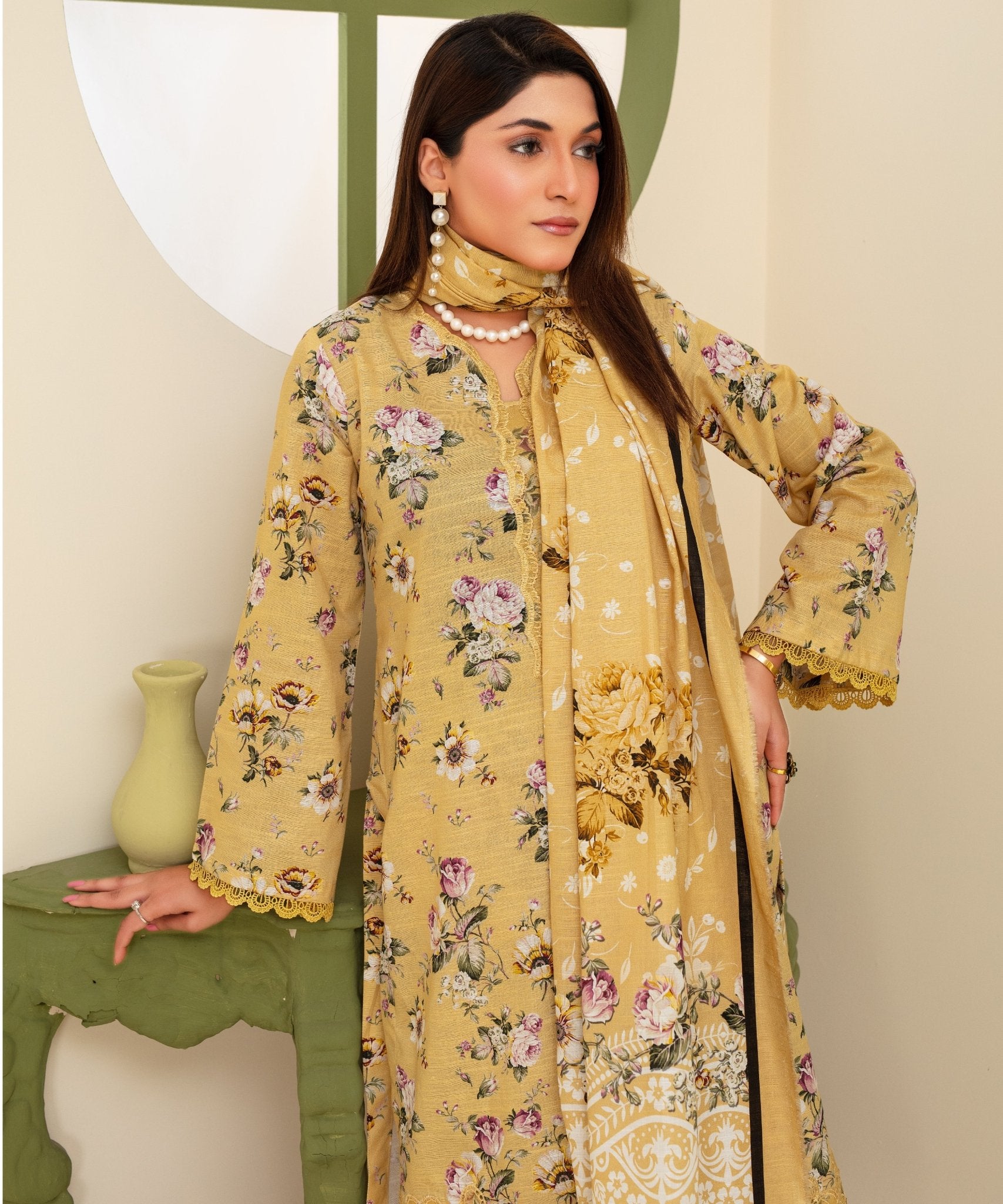 CREATION KHADDAR 3PC WITH KHADDAR PRINTED SHIRT & TROUSER-912 - QQ