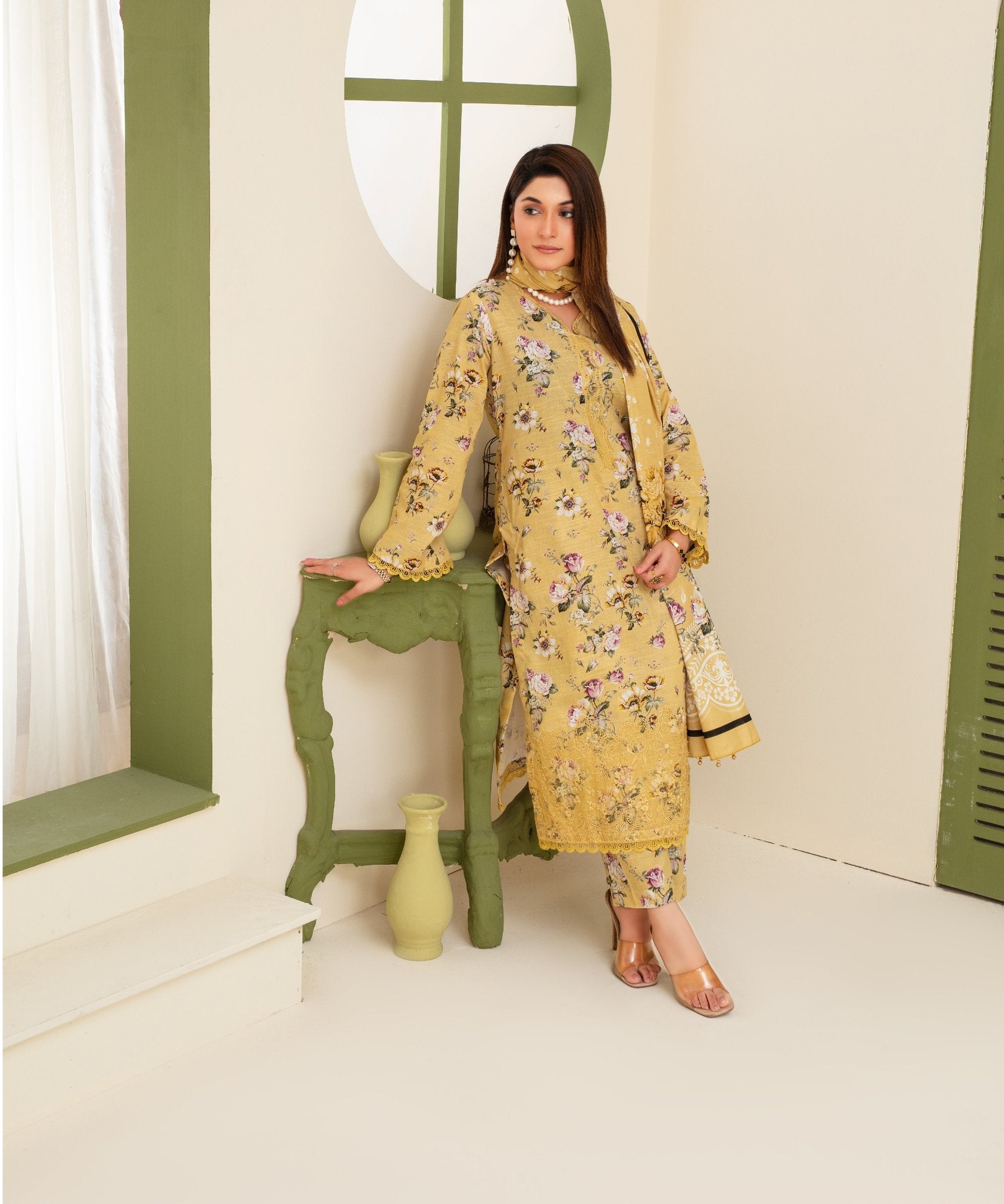 CREATION KHADDAR 3PC WITH KHADDAR PRINTED SHIRT & TROUSER-912 - QQ
