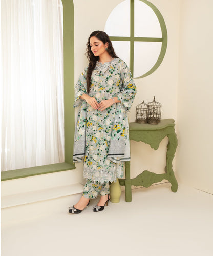 CREATION KHADDAR 3PC WITH KHADDAR PRINTED SHIRT & TROUSER-915 - QQ