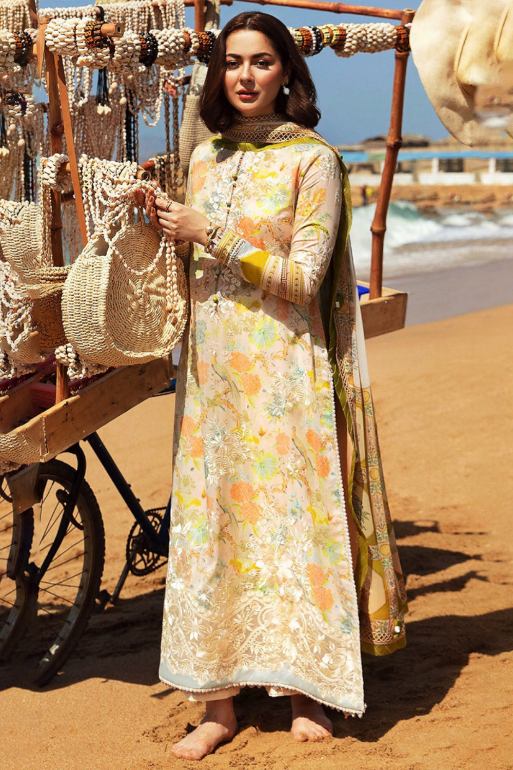 3PC-Printed Lawn Shirt With Voile Printed Dupatta-1545