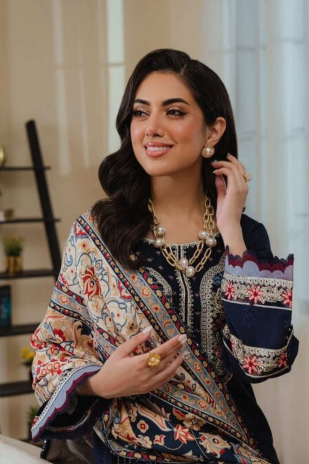 3PC Dhanak Embroidered Shirt with printed funcy dupatta Q0954