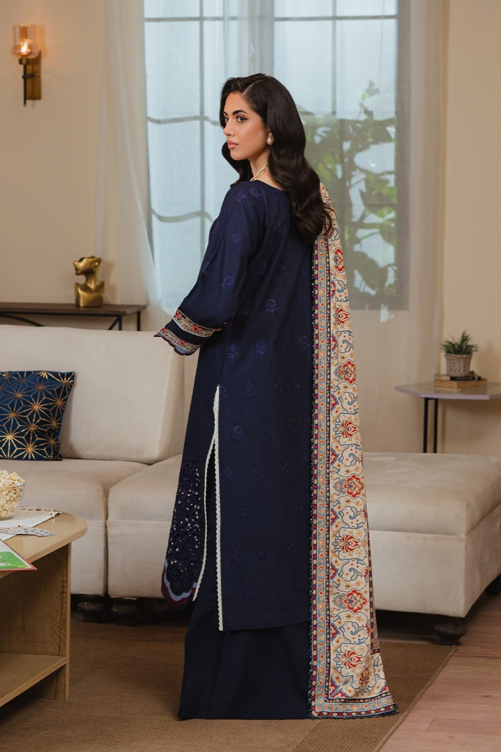3PC Dhanak Embroidered Shirt with printed funcy dupatta Q0954