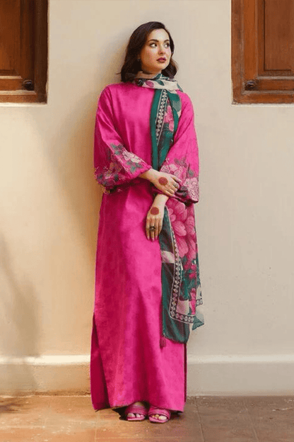 3PC-Printed Lawn Shirt With Voile Printed Dupatta-1541 - QQ