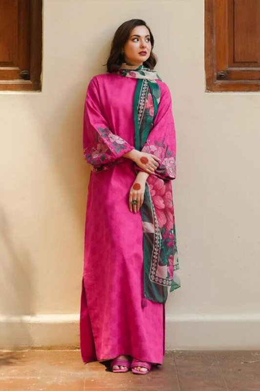 3PC-Printed Lawn Shirt With Voile Printed Dupatta-1541