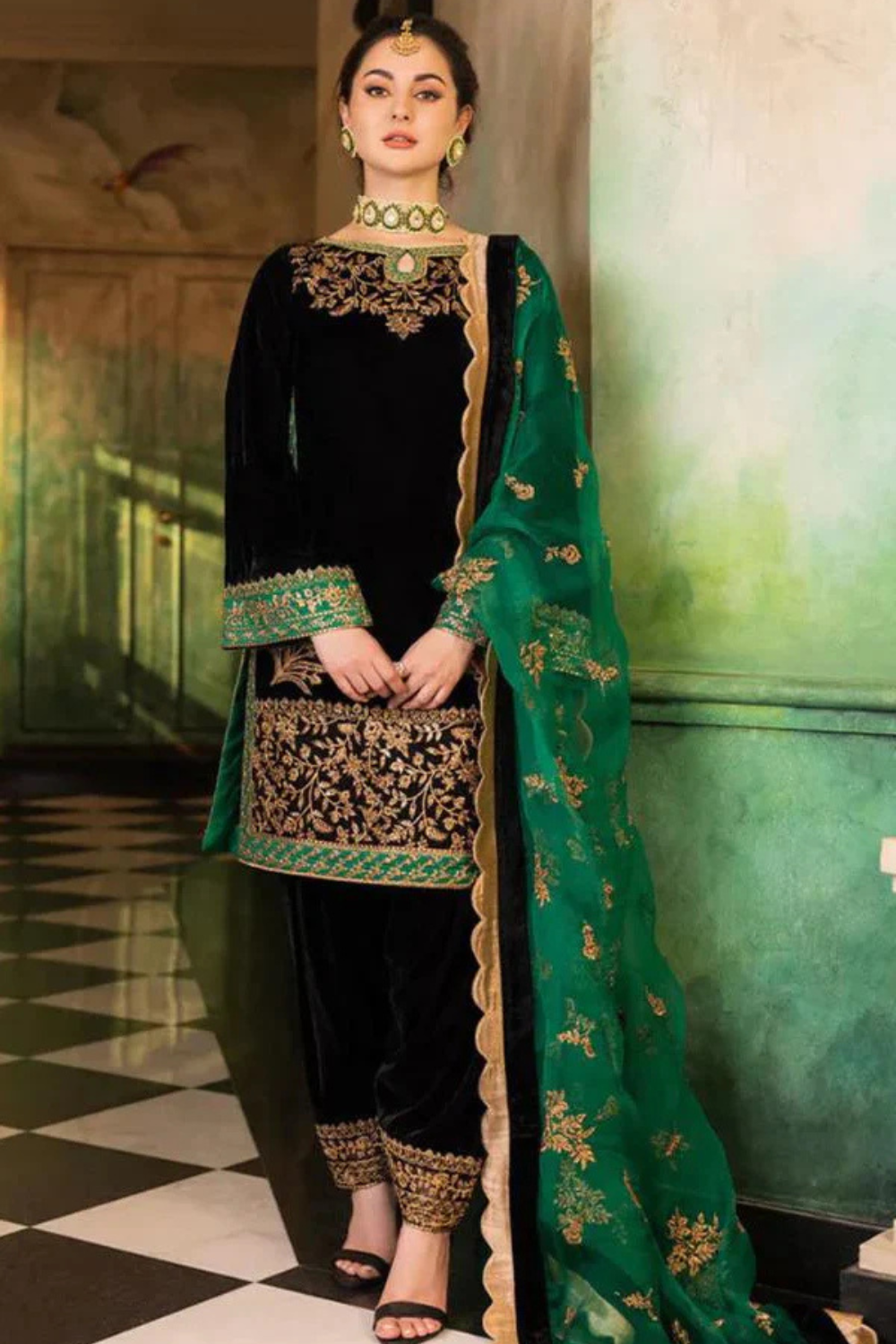 Zainab Chottani Velvet 3PC Embroidered JZ-953