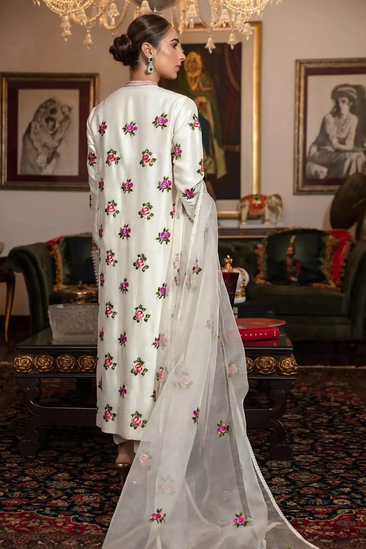 Silk 3PC Embroidered With Organza Embroidered Dupatta Q0394