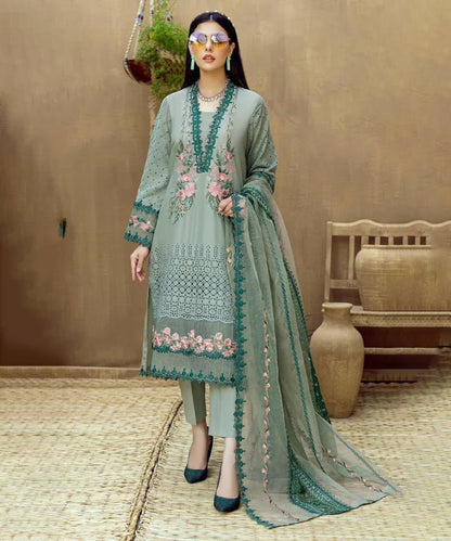 Dhanak-3PC Embroidered Shirt with Organza Embroidered Dupatta- 3292 - QQ