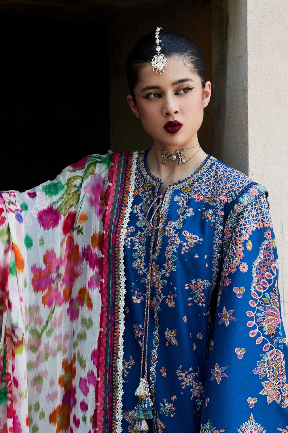 3PC Dhanak Embroidered Shirt with printed funcy dupatta Q0944