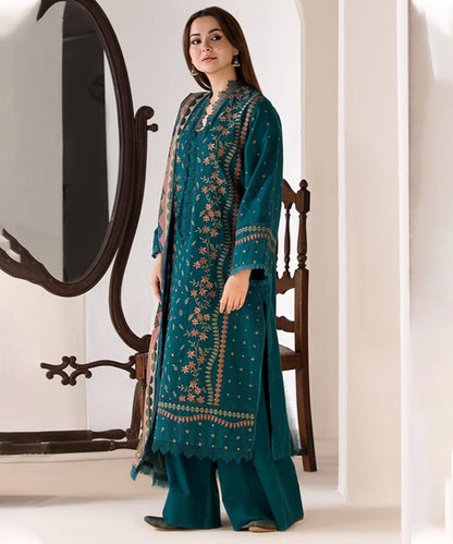SOBIA NAZIR - 3PC DHANAK EMBROIDERED SHIRT WITH TWILL PRINTED SHAWL AND TROUSER-685 - QQ