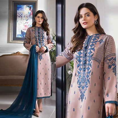 Lawn-3PC Embroidered With Chiffon Dupatta-5063 - QQ