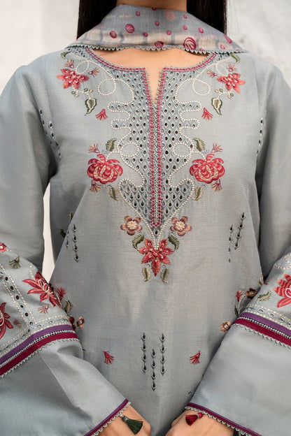 Lawn-3PC Chikankari Embroidered With Digital Printed Jacquard Dupatta-5192 - QQ