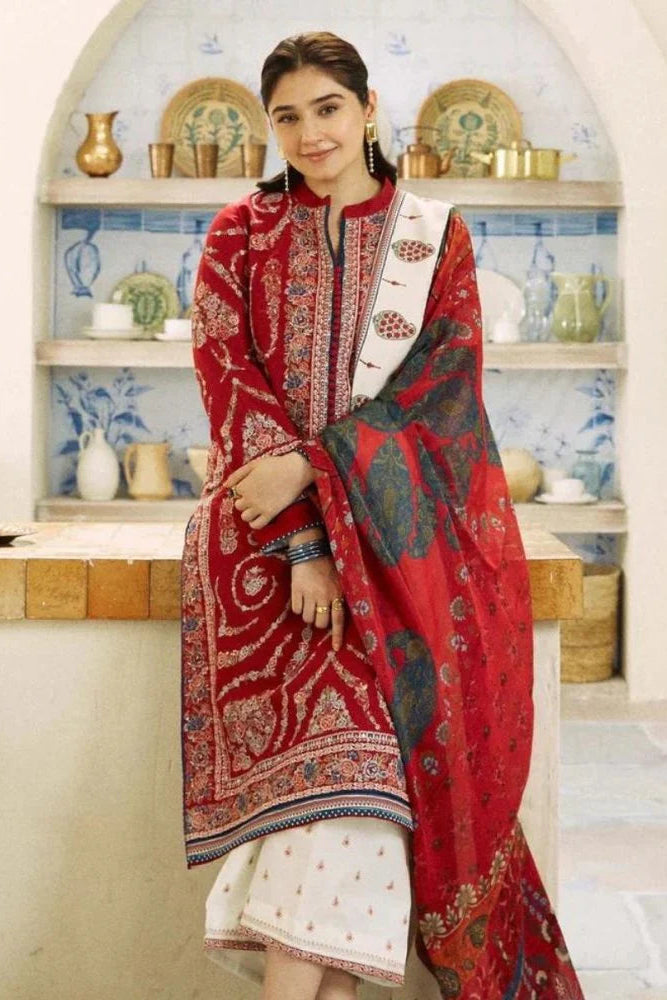 3PC Lawn Embroidered Shirt With Printed Jauqard Dupatta-5154