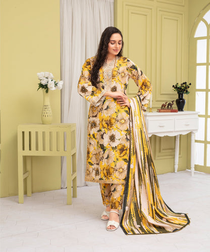 CREATION KHADDAR 3PC WITH KHADDAR PRINTED SHIRT & TROUSER-910 - QQ
