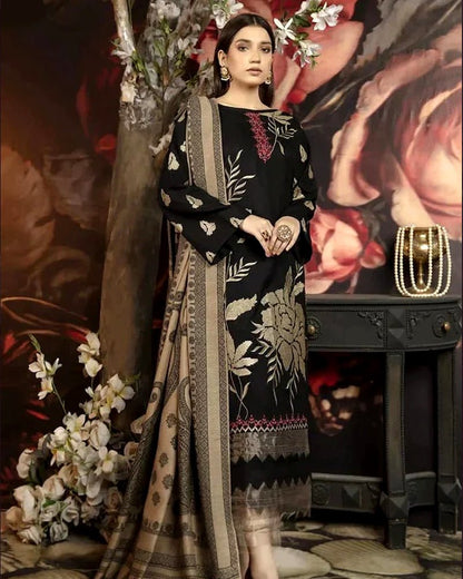 Dhanak-3PC Embroidered with Digital Printed Wool Shawl-3124 - QQ
