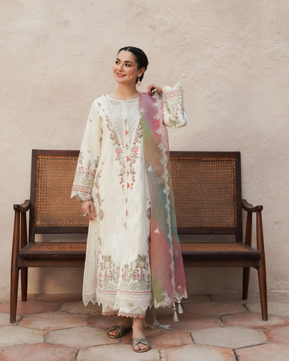 Dhanak -3PC Embroidered Shirt With Digital Printed & Embroidered Organza Dupatta-3372 - QQ