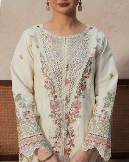 Dhanak -3PC Embroidered Shirt With Digital Printed & Embroidered Organza Dupatta-3372 - QQ