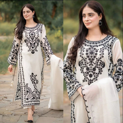 Jazmin Dhanak 3PC Embroidered With Dhanak Embroidered Shawl-105 - QQ