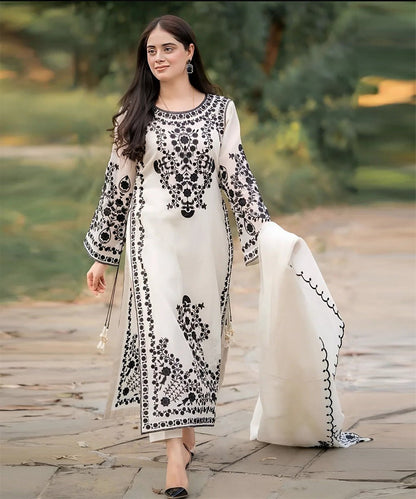 Jazmin Dhanak 3PC Embroidered With Dhanak Embroidered Shawl-105 - QQ