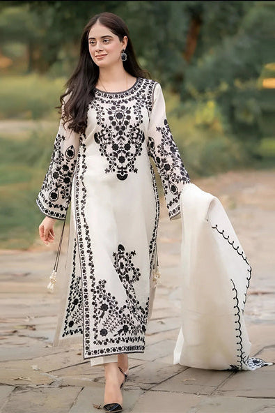 Lawn 3PC Embroidered With Chiffon Embroidered Dupatta-5019