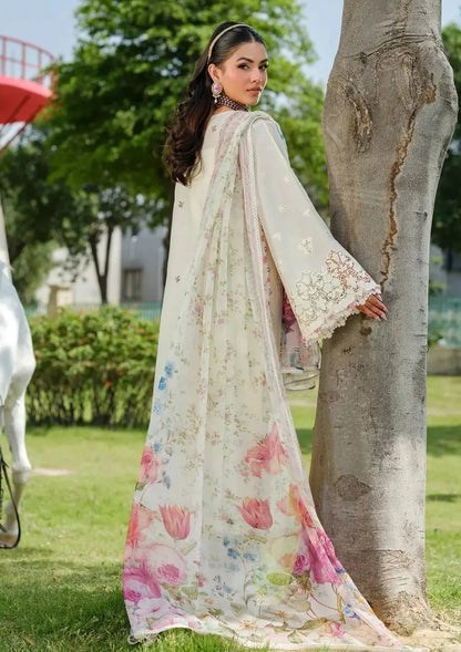 Lawn-3PC Chikankari Embroidered With Digital Printed Jacquard Dupatta-5202 - QQ