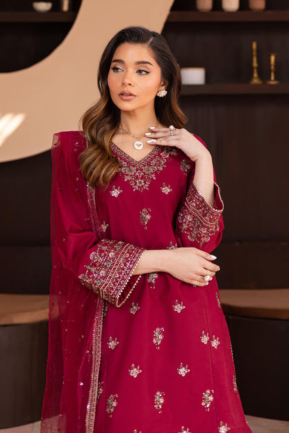 Dhanak -3PC Embroidered Shirt With Organza Embroidered Dupatta-3370 - QQ