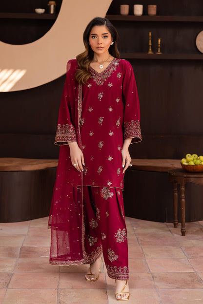 Dhanak -3PC Embroidered Shirt With Organza Embroidered Dupatta-3370 - QQ