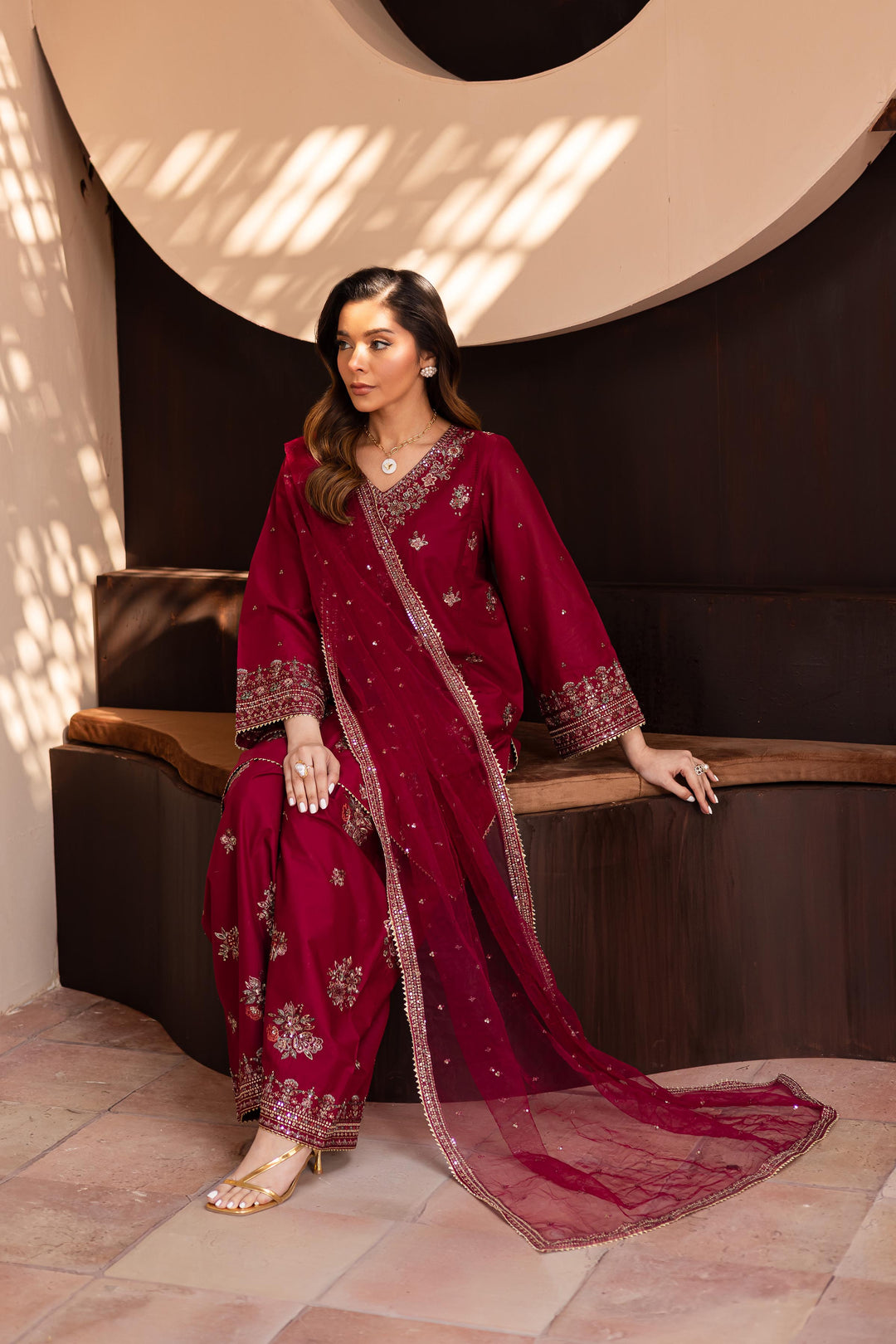 Dhanak -3PC Embroidered Shirt With Organza Embroidered Dupatta-3370