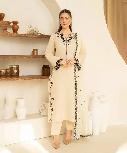 Dhanak-3PC Embroidered Shirt with Chiffon Embroidered Dupatta - 3510 - QQ