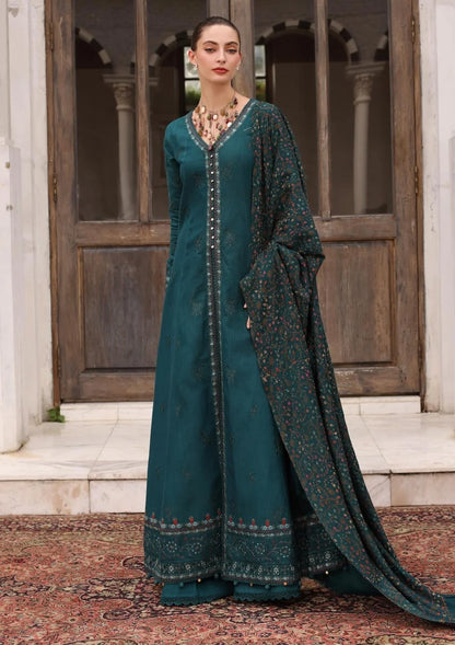 3PC Lawn Embroidered Shirt With Digital Printed Jauqard Dupatta-5128 - QQ
