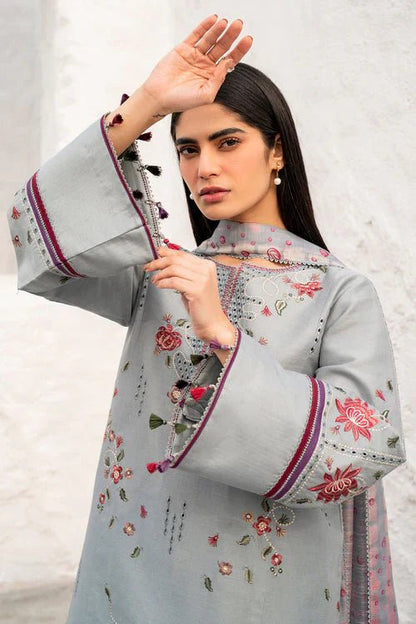 Lawn-3PC Chikankari Embroidered With Digital Printed Jacquard Dupatta-5192 - QQ