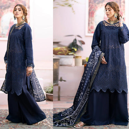 QALAMKAR 3PC Chikankari Dhanak Embroidered With Digital Printed Wool Shawl-118 - QQ