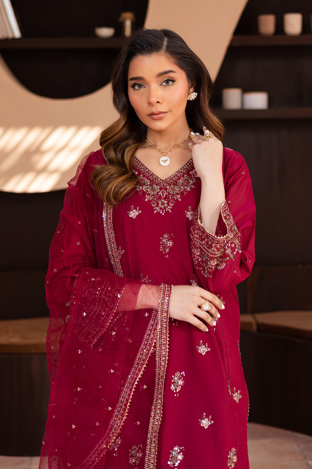 Dhanak -3PC Embroidered Shirt With Organza Embroidered Dupatta-3370