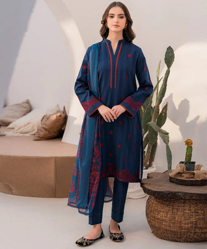 JAZMIN 3PC DHANAK EMBROIDERED SHIRT WITH DIGITAL PRINTED DUPATTA-667 - QQ