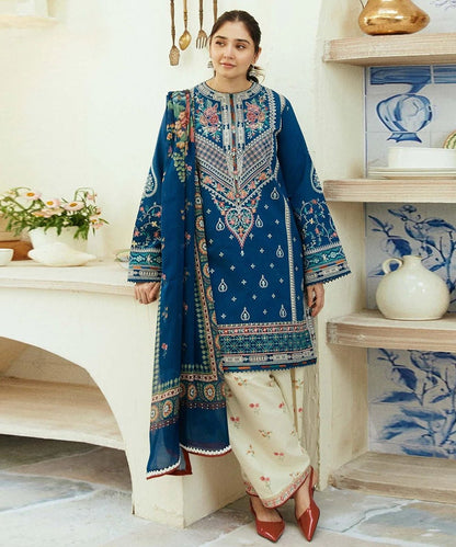 Dhanak-3PC Embroidered Shirt With Digital Printed Wool Shawl-668 - QQ