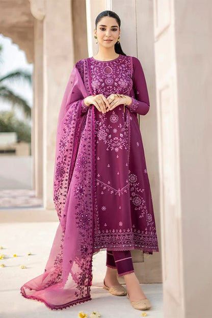 Dhanak-3PC Embroidered Shirt with Organza Embroidered Dupatta- 3242 - QQ