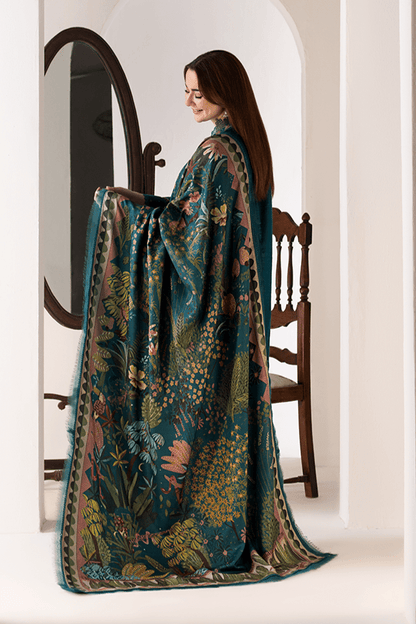 SOBIA NAZIR - 3PC DHANAK EMBROIDERED SHIRT WITH TWILL PRINTED SHAWL AND TROUSER-685 - QQ