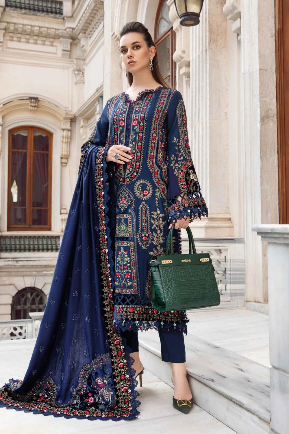 Dhanak 3PC Embroidered Shirt with Dhanak Embroidered Dupatta-3384